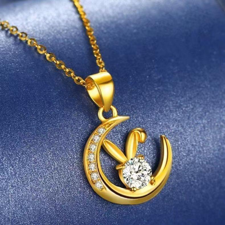 Jahr der Schlange: Goldener Mondhase Wächter Halskette - Retro Chinesischer Stil Anhänger Geschenk für Freunde