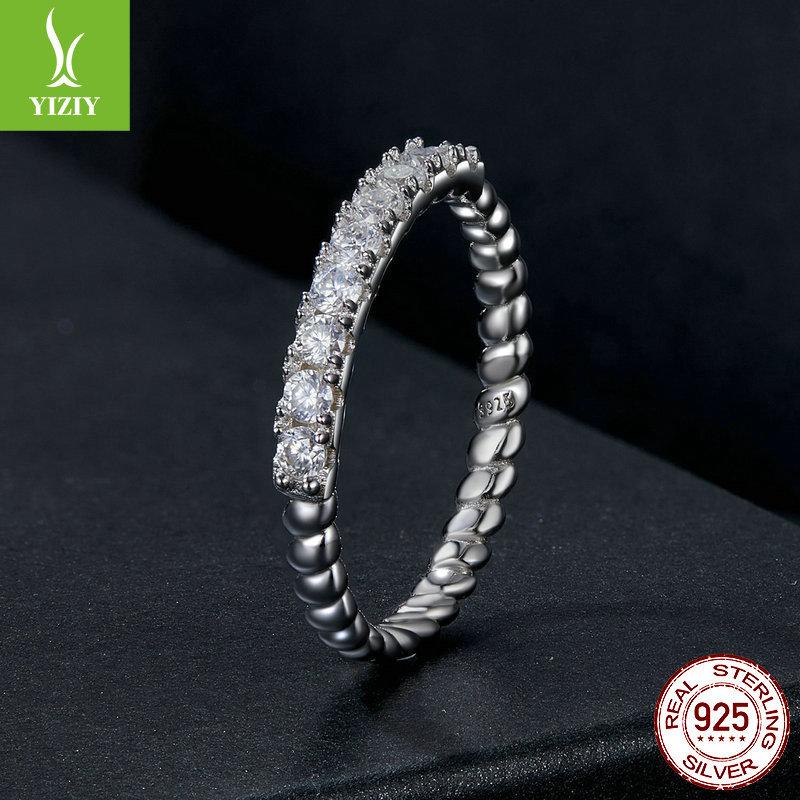Stylish Sparkling Mozzarella Diamond Textured Ring, Stylish And Elegant Luxury S925 Sterling Silver Ring Jewelry