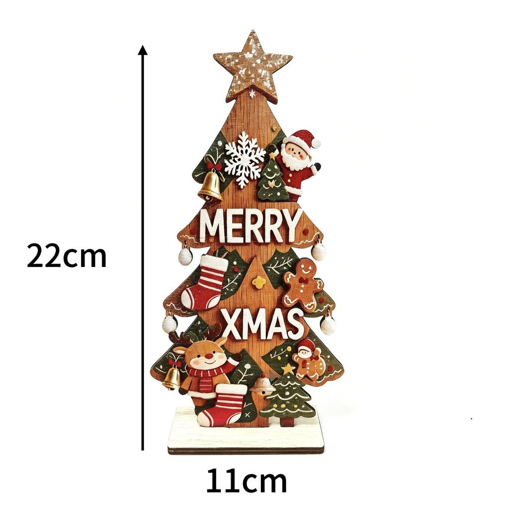 Santa Reindeer Desktop Ornament Wooden Christmas Houses Village Tabletop Decoration For Home Xmas 2026 2027 New Year Party Decor