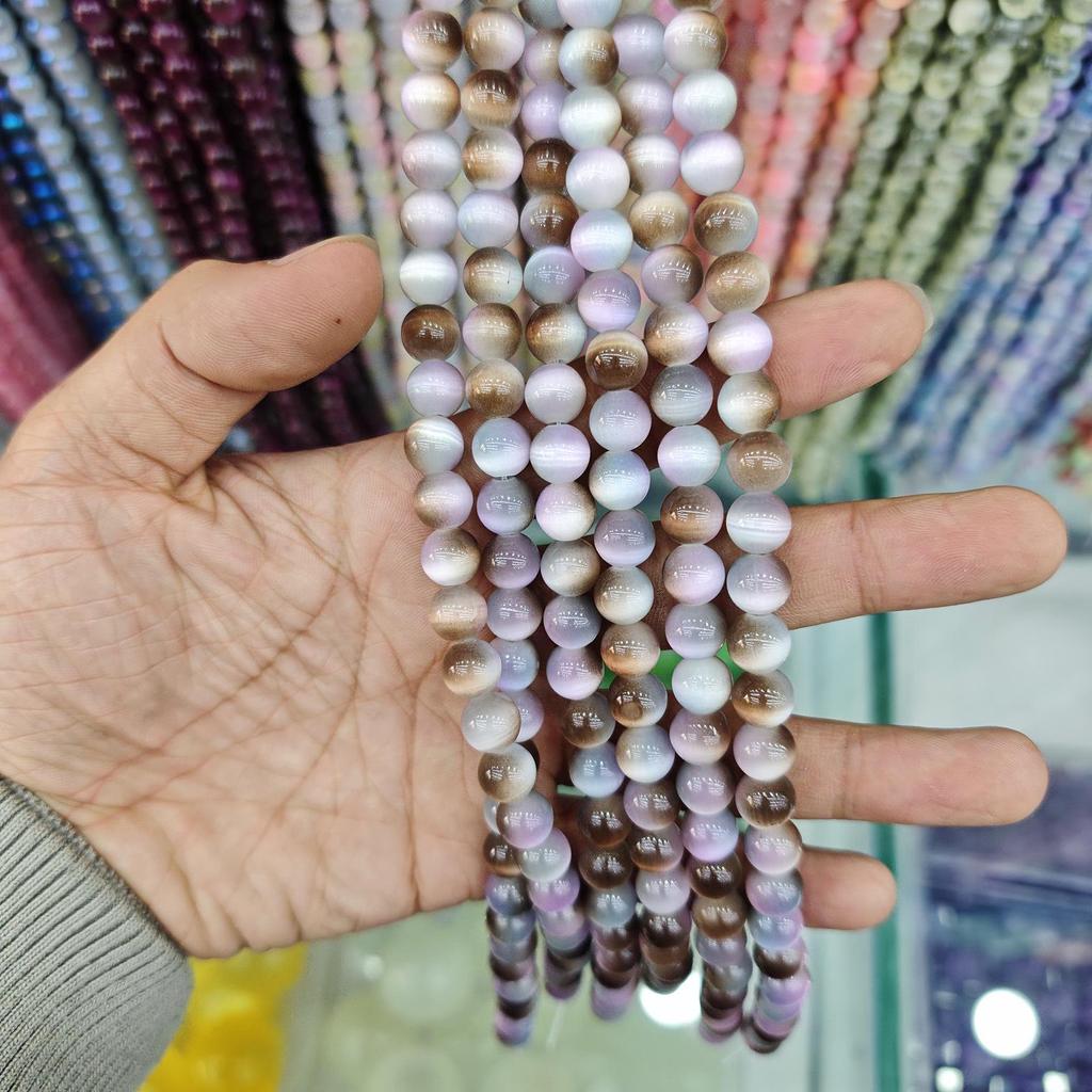 10mm Cat's Eye Stone Beads: Single, Double, Triple Color Options for DIY Jewelry Accessories.