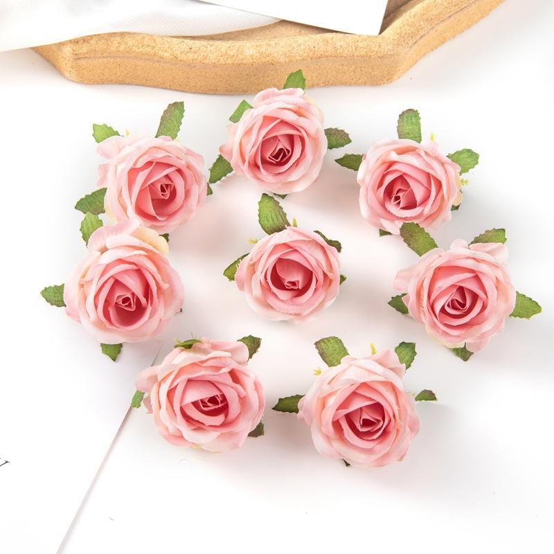 100PCS Artificial Flowers Diy Candy Box Cake Home Decor Christmas Decorative Wreaths Wedding Party Garden Roses Arch Silk Fake
