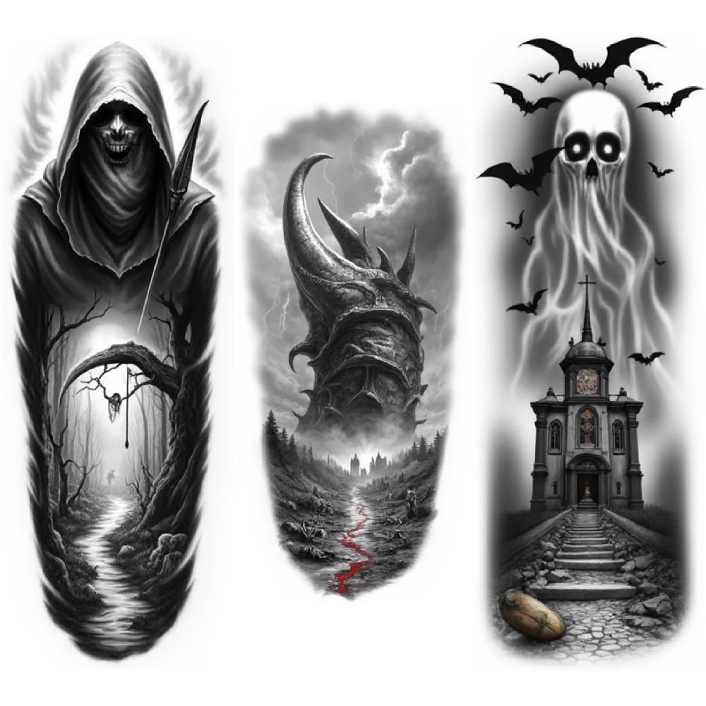 3pcs Temporary Tattoo Realistic Temporary Tattoos Bat Wings Dragon Dark Hooded Figure For Women Men Arms