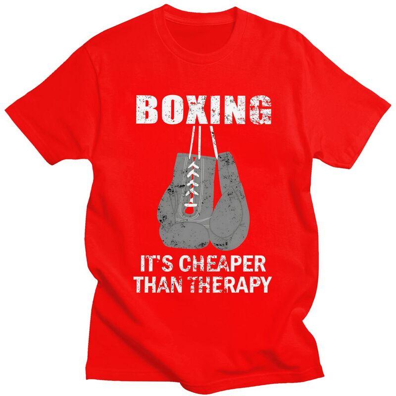 

Male Boxing Cheaper Than Therapy T Shirts Summer Short Sleeve Pure Cotton Boxer Fighter Quotes Tshirt Leisure Graphic Tee Tops S