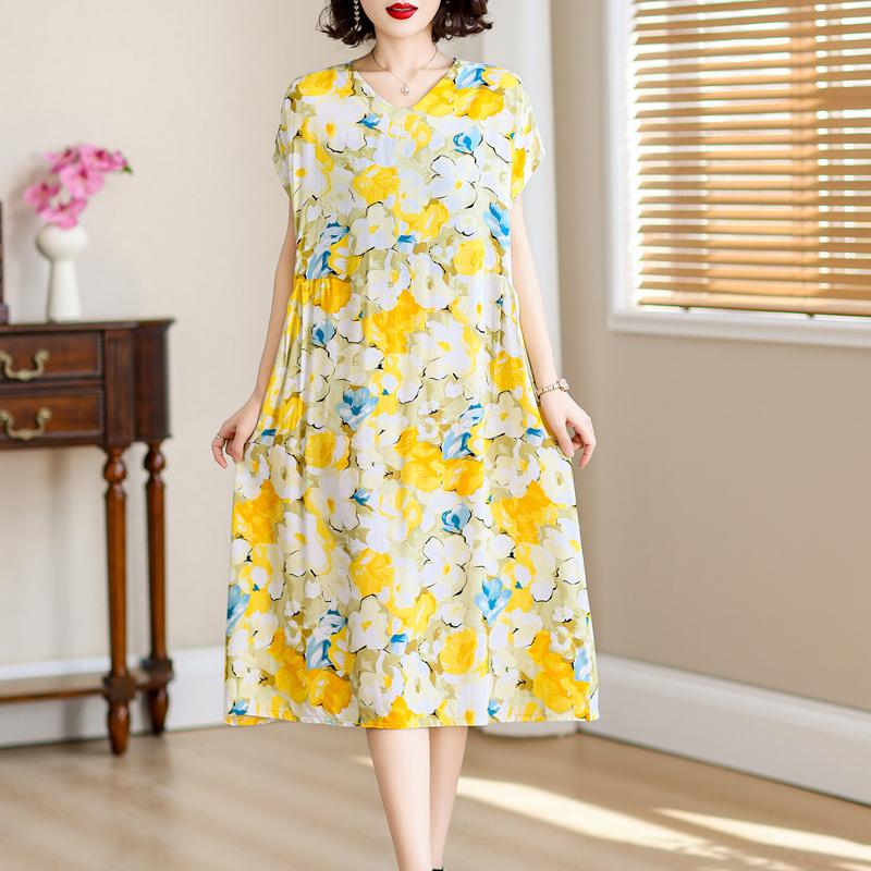 Vintage Long Dresses for Women Short Sleeve Elegant Plus Size Dress Loose Summer Clothes