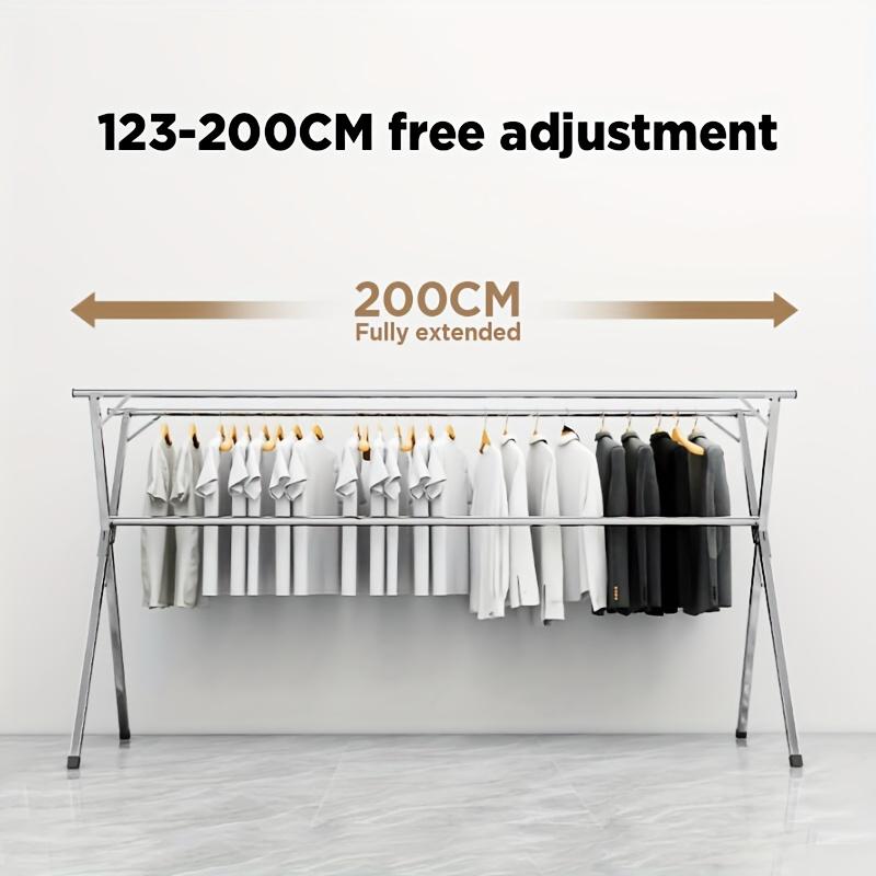 Stainless Steel Folding Retractable Clothes Drying Rack, 42.52-62.99 or 48.43-78.74 Inch, Indoor Outdoor Laundry Use