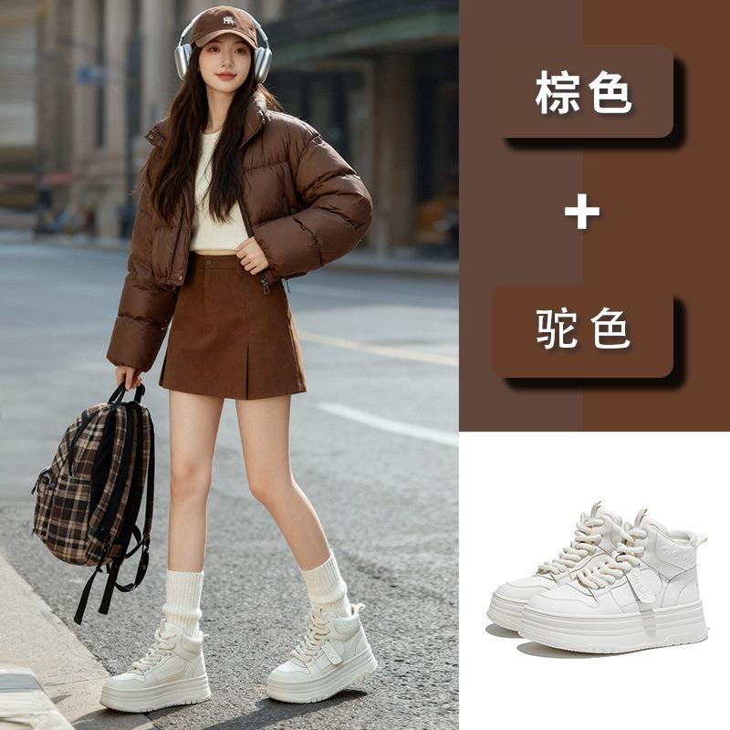 Leather little white shoes new thicksoled heightening shoes casual sports women's shoes versatile and not tired feet board shoes women