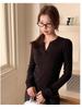Women's Slim Fit 95% Cotton V-neck Long Sleeve Base Layer Top for Spring and Autumn