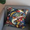 2D Colorful Fish With Geometric Pattern Pillow Cover Pattern Cushion Cover Suitable For Sofa Bedroom Car Pillow Cover