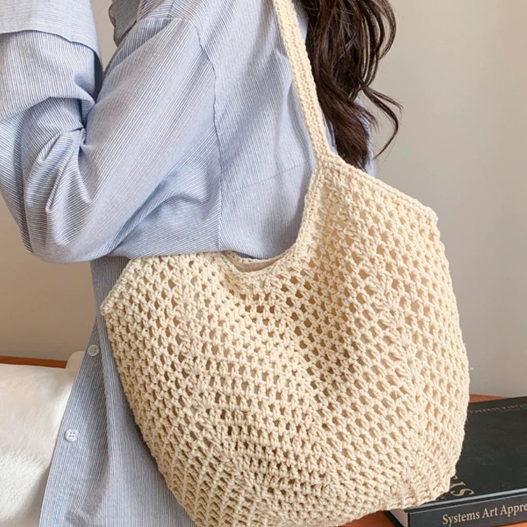 Cotton Rope Woven Straw Bag Women's New Large-capacity Spring and Summer Versatile Leisure Shoulder Seaside Vacation Beach Bag