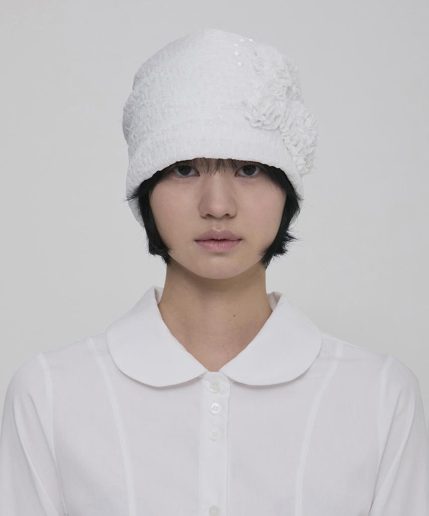 Peulleeoeob Ruffle Shirring Beanie (Fl-740_White)