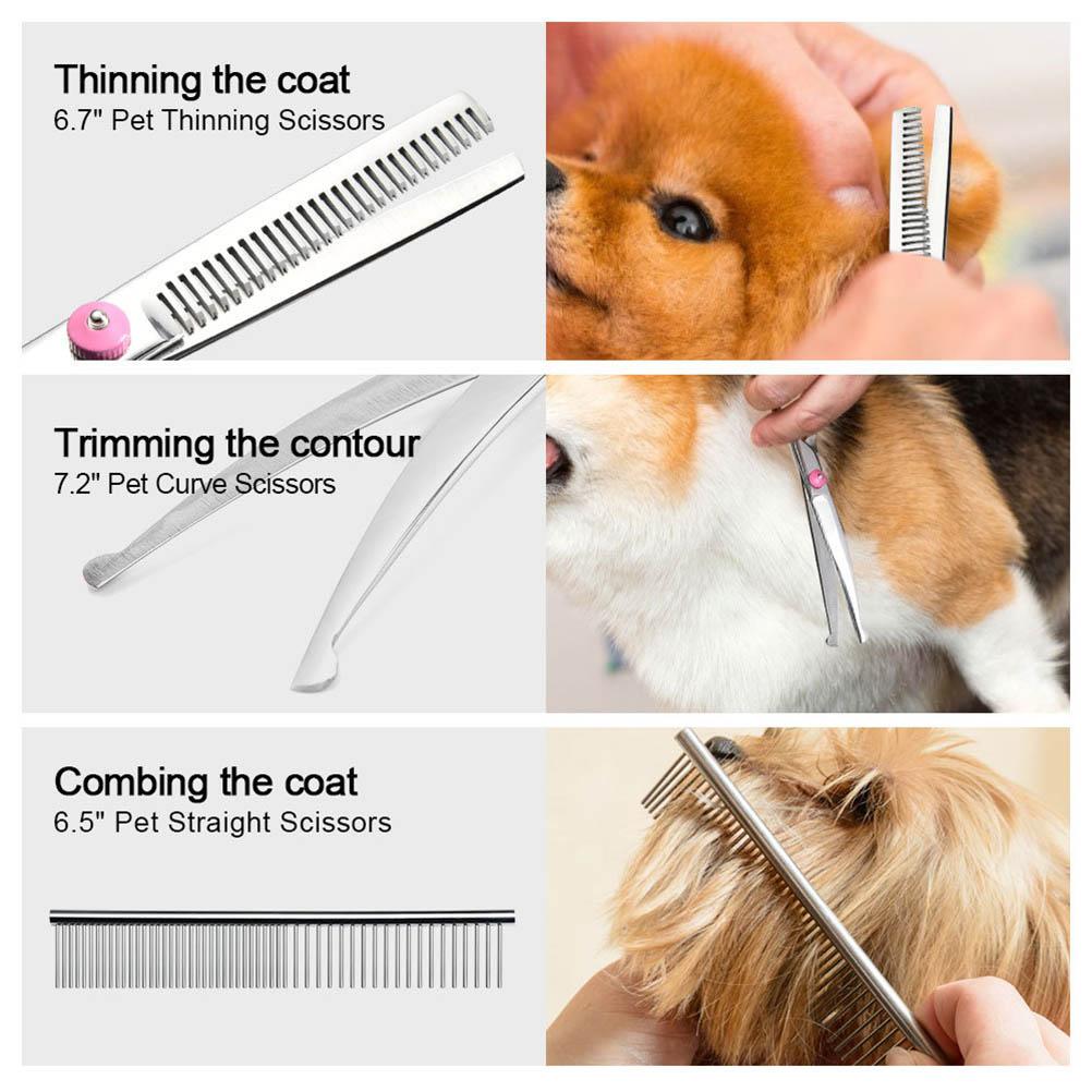 6Pcs/Set Pet Dog Hair Cutting Professional Scissors Hairdressing Shears Thinning Tool Kit with Comb