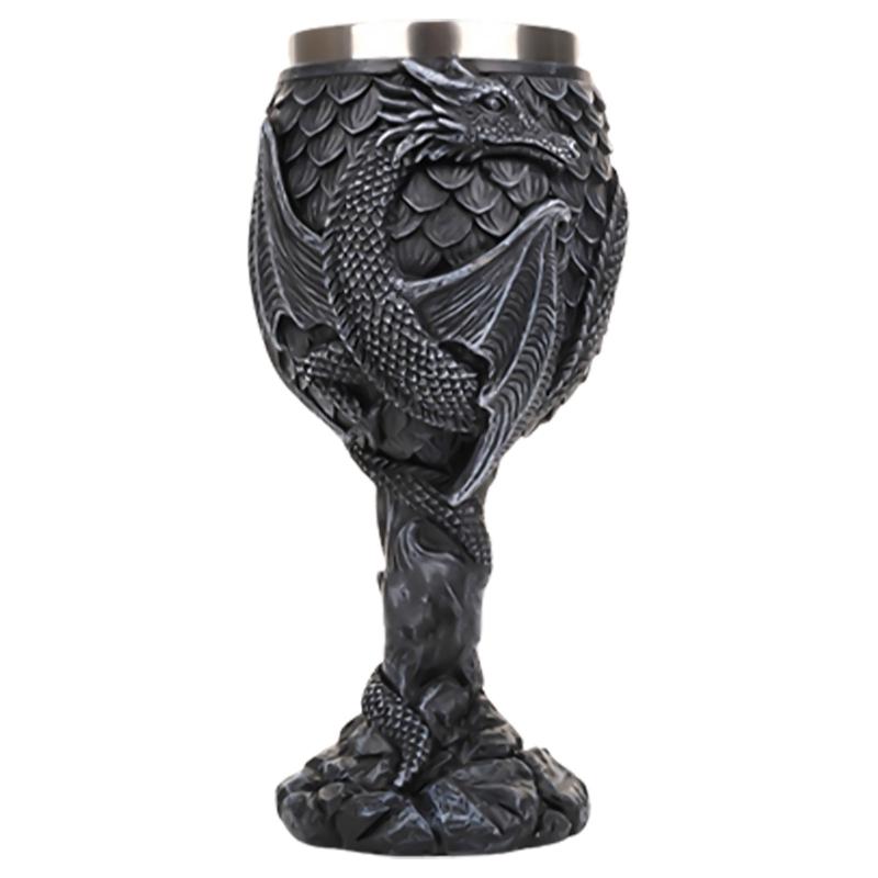 Wine Cup Dragon Embossed High Stem Wine Glass Wine Drinking Cup Resin Goblet for Home Decoration