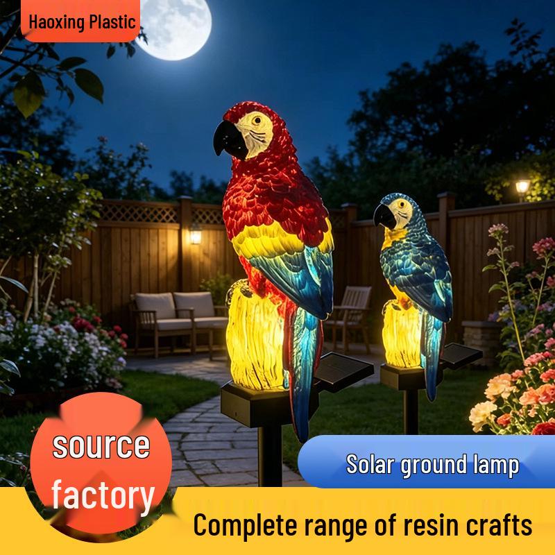 Solar Parrot Resin LED Lamp for Garden and Outdoor Decor