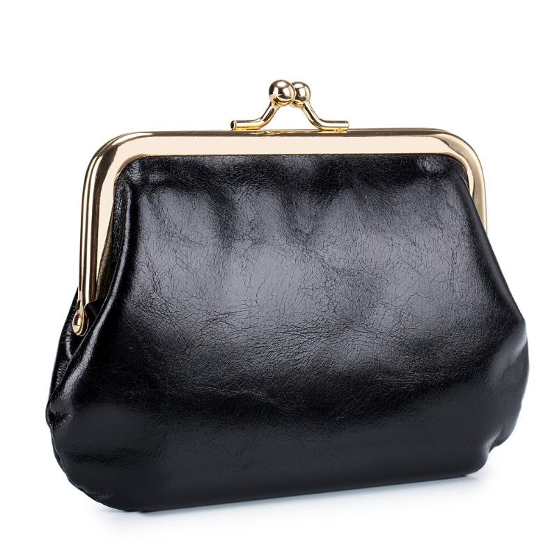 

New vintage coin purse women s leather cropped wallet buckle gold clip bag mini bag storage bag mini чёрный