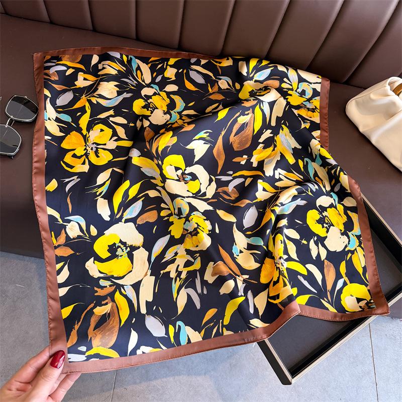Elegant Printed Silk Like Square Scarf For Women Daily Use