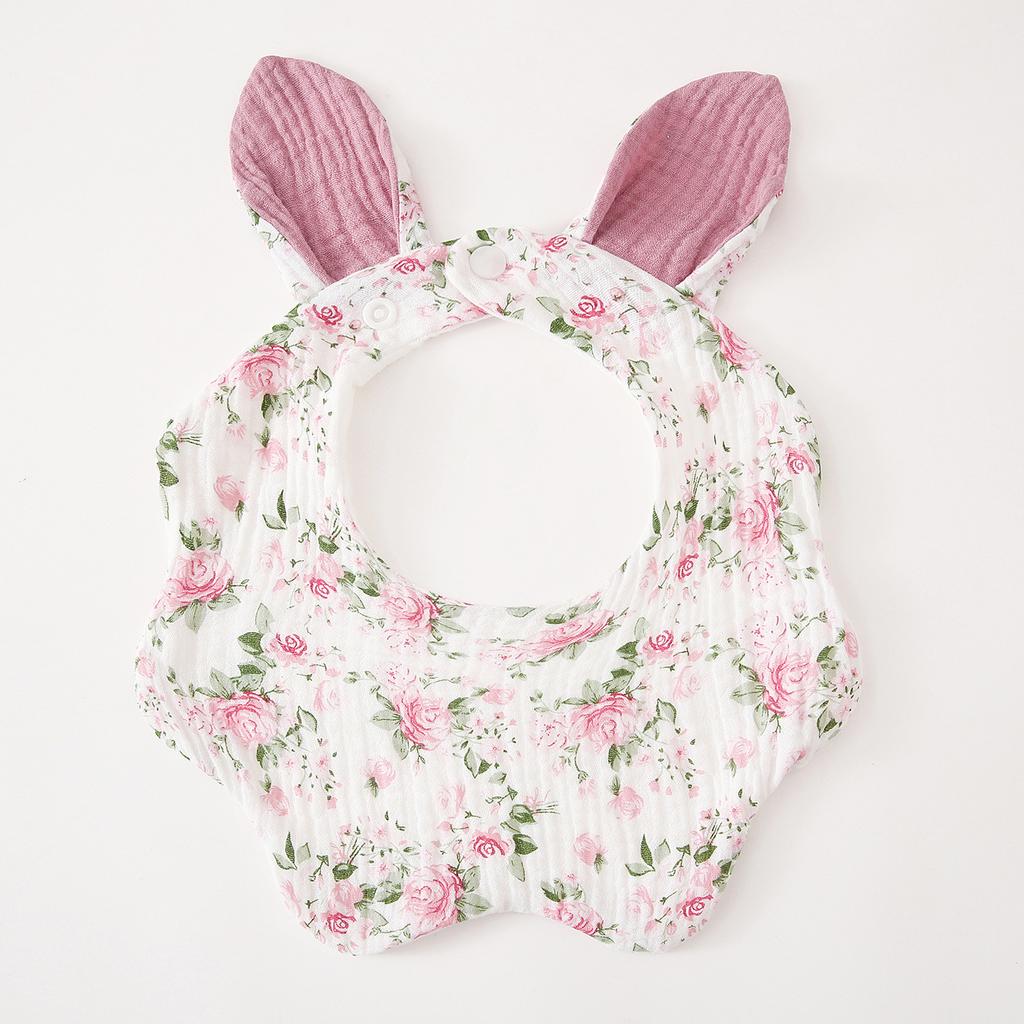 Baby Cotton Crepe Gauze Bibs Cute Rabbit Ear Wavy Edge Saliva Towel Newborn Drool Burp Cloth Soft Absorbent Neck Bib
