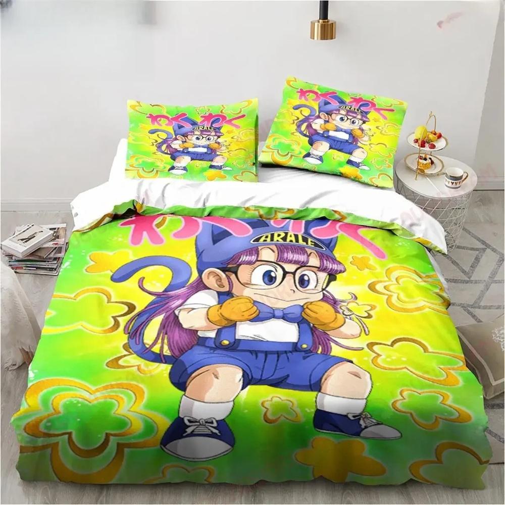 New Cute Cartoon Dr SSlump Arale Anime Bedding Collection Linen King Twin Double Child Bedding Collection Mircofiber Or Polyester Duvet Cover