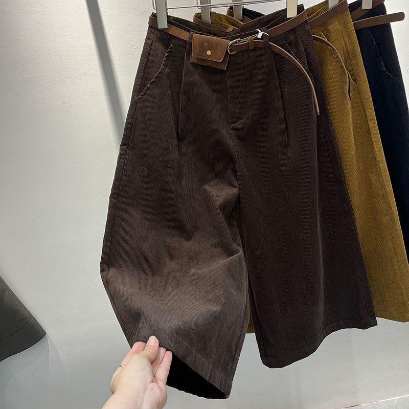 

Women s European Style High-Waisted Corduroy Wide-Leg Cropped Pants with Waist Bag - Spring/Autumn 2026 Collection. M (90-105 jin)
