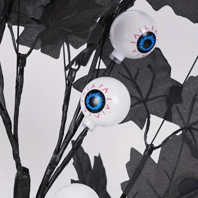 Halloween Eyeball Tree LED Light with Black Leaves Tabletop Ornament for Indoor Halloween Party Home Haunted House Spooky Festival Decor