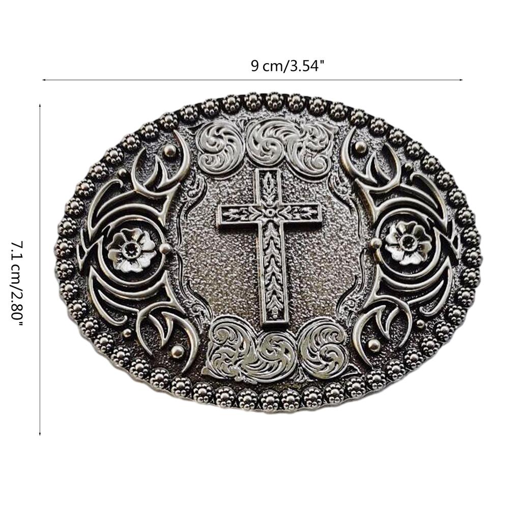 Vintage Carved Cross Pattern Belt Buckle Replacing Components Easy to Use Heavy Rock Style Belt Buckle for Adult