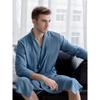 Seven-Yarn Men's and Women's Lovers Three-Quarter Length Nightgown Summer Thin Washed Crepe Cotton Minimalist Pajamas Bathrobe Long Sleeves Homewear