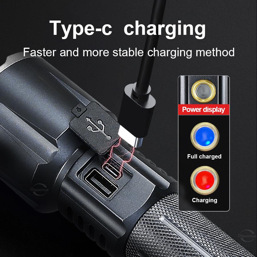 XHP360 LED Powerful  Flashlight High Power Flash Light Rechargeable  USB Torch Waterproof Zoomable Hand Lamp Outdoor Camping Fishing Lantern