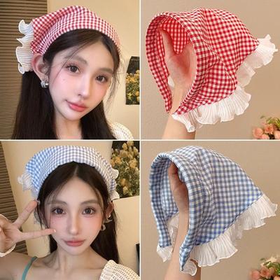 Scarf Headband French Retro Plaid Sweet And Cute Headscarf