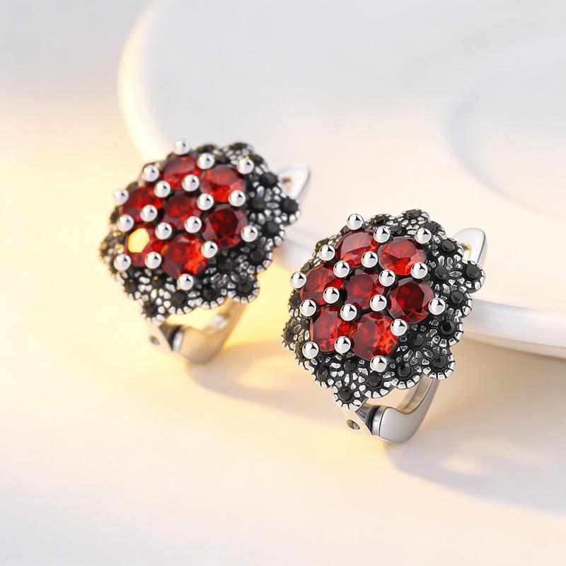 

925 Sterling Silver Earrings For Women Trendy Geometric Red Zircon Earring Jewelry Prevent Allergy Party Gift Accessories