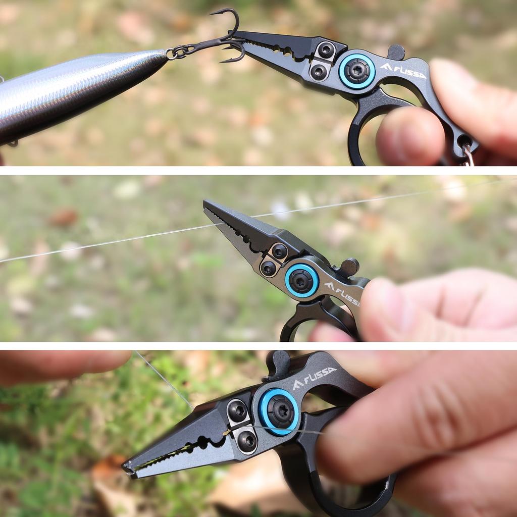 FLISSA Mini Fishing Pliers, Tungsten Steel with Aluminum Handle, Locking Mechanism, Hook Remover, Needle Remover, Line Cutter, Compatible with PE