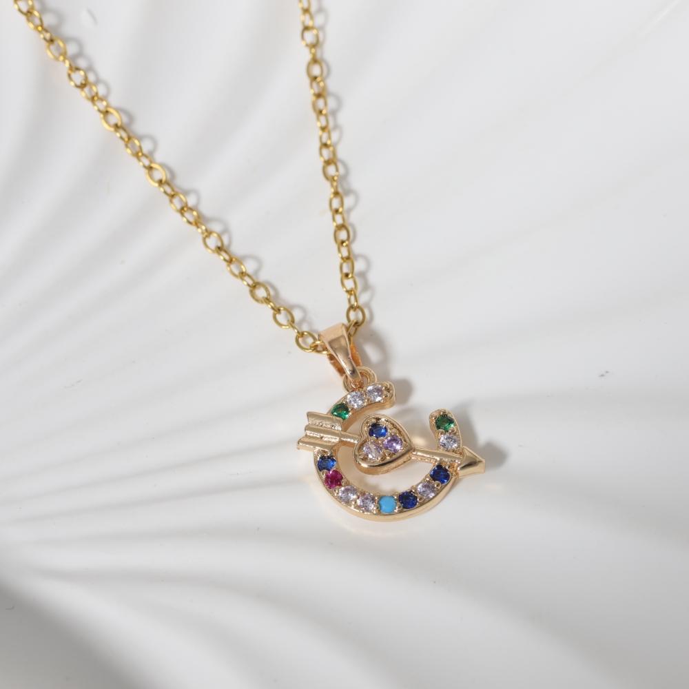 Purple Teardrop Zirconia Heart Pendant Necklace, Golden Tone Dainty Jewelry for Women