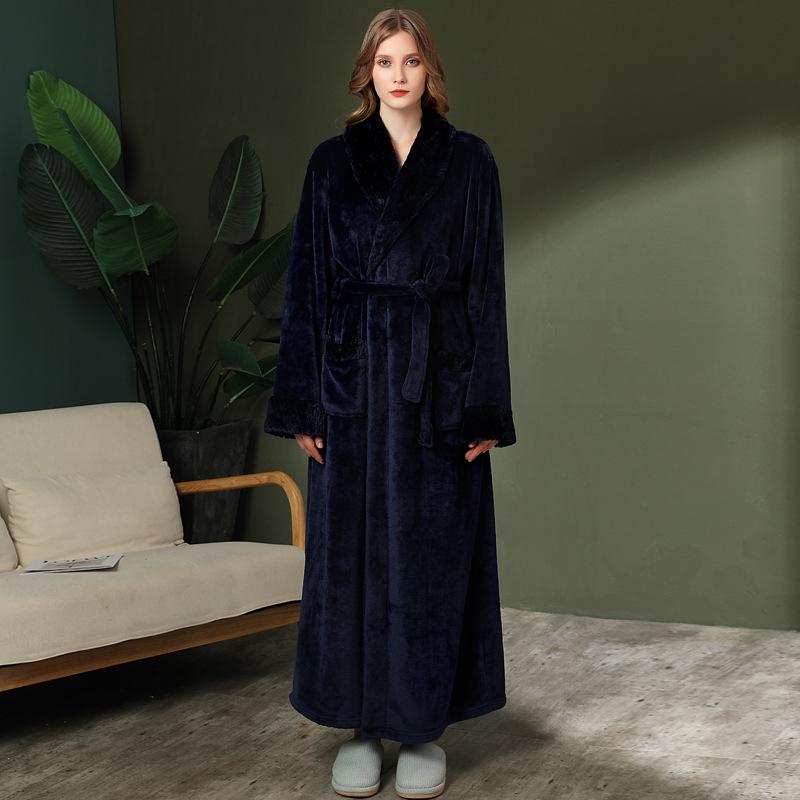 Women's & Men's Double-Sided Thick Coral Fleece Bathrobe - Long, Ankle-Length, Ideal for Autumn & Winter