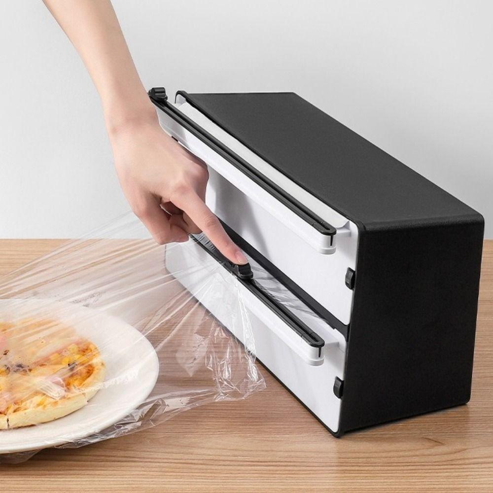 2 in 1 Food Film Dispenser Cutter Plastic Safety Aluminum Foil Cutting Machine Refillable Wrap Organizer