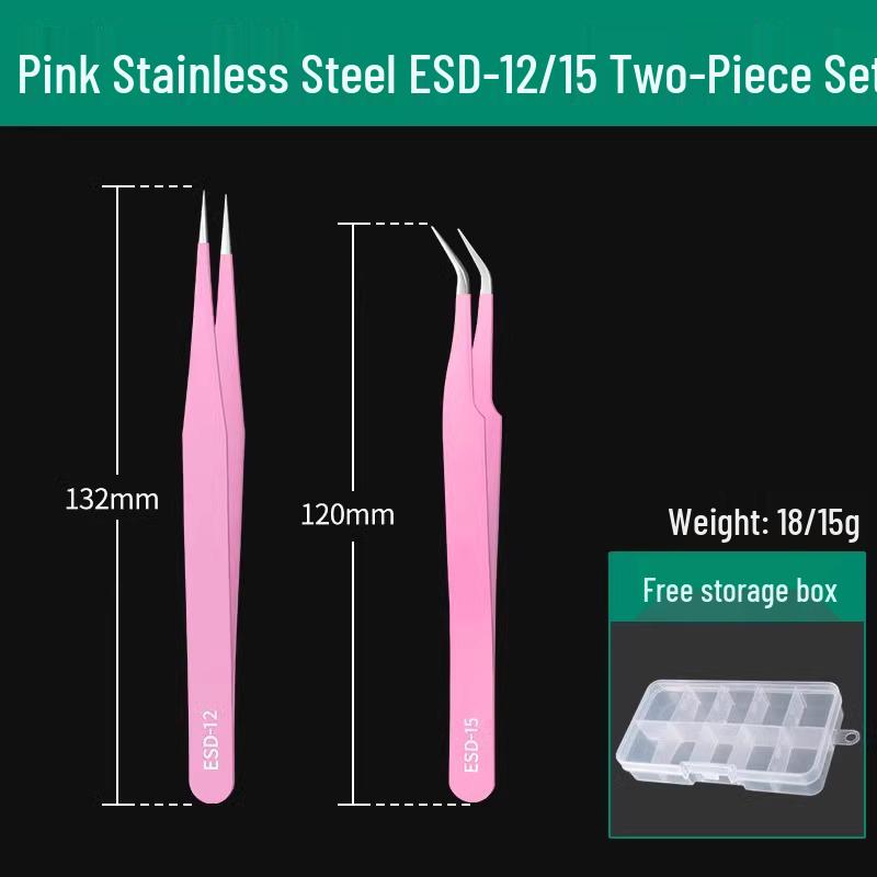 Bao Lian Anti-static Stainless Steel Tweezers - Bent Tip & Fine Pointed Tip for Precision Bird's Nest Hair & Blackhead Removal