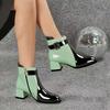 New Patent Leather Booties Spring And Autumn Pointed Toe Splice Side Zipper Waterproof And Non-Slip Women'S Shoes