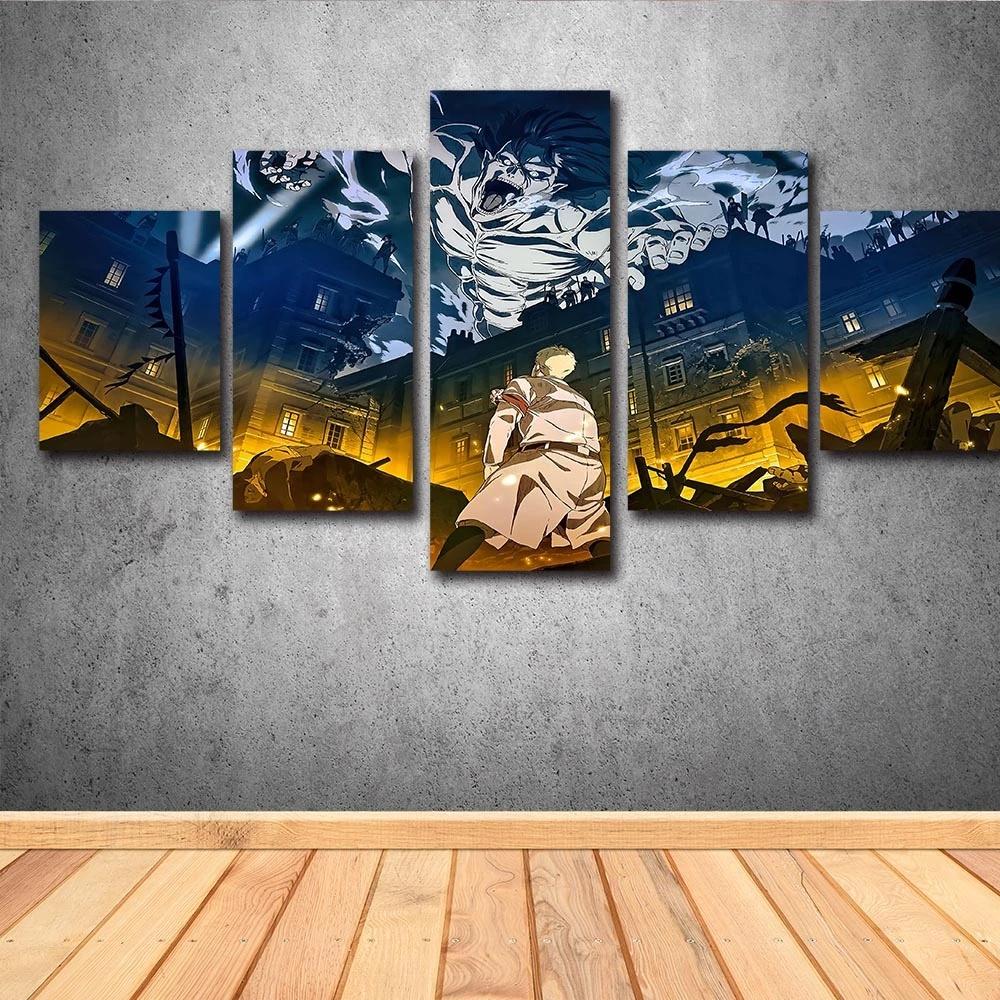 Wall Art Modular 5 Pieces Anime Attack on Titan Canvas Painting Poster HD Print Home Decor Framework Picture Bedside Background