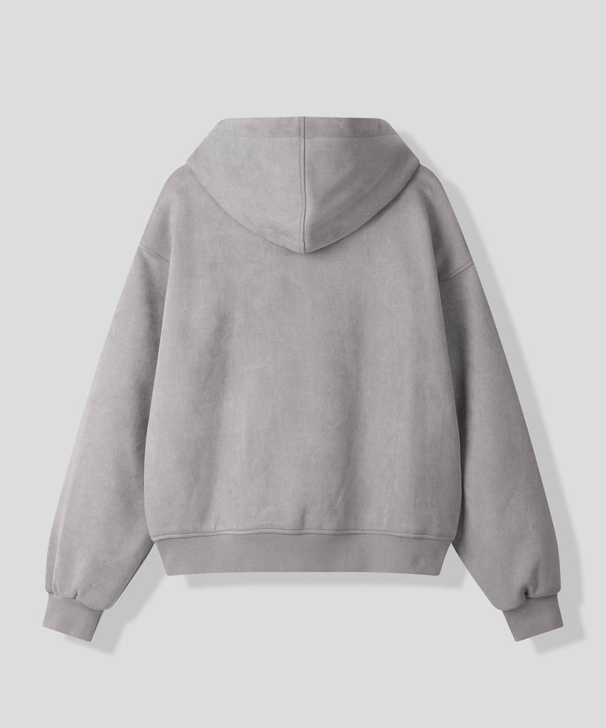 Black Moment Faux Suede Hooded Zip-Up Jacket [Gray]