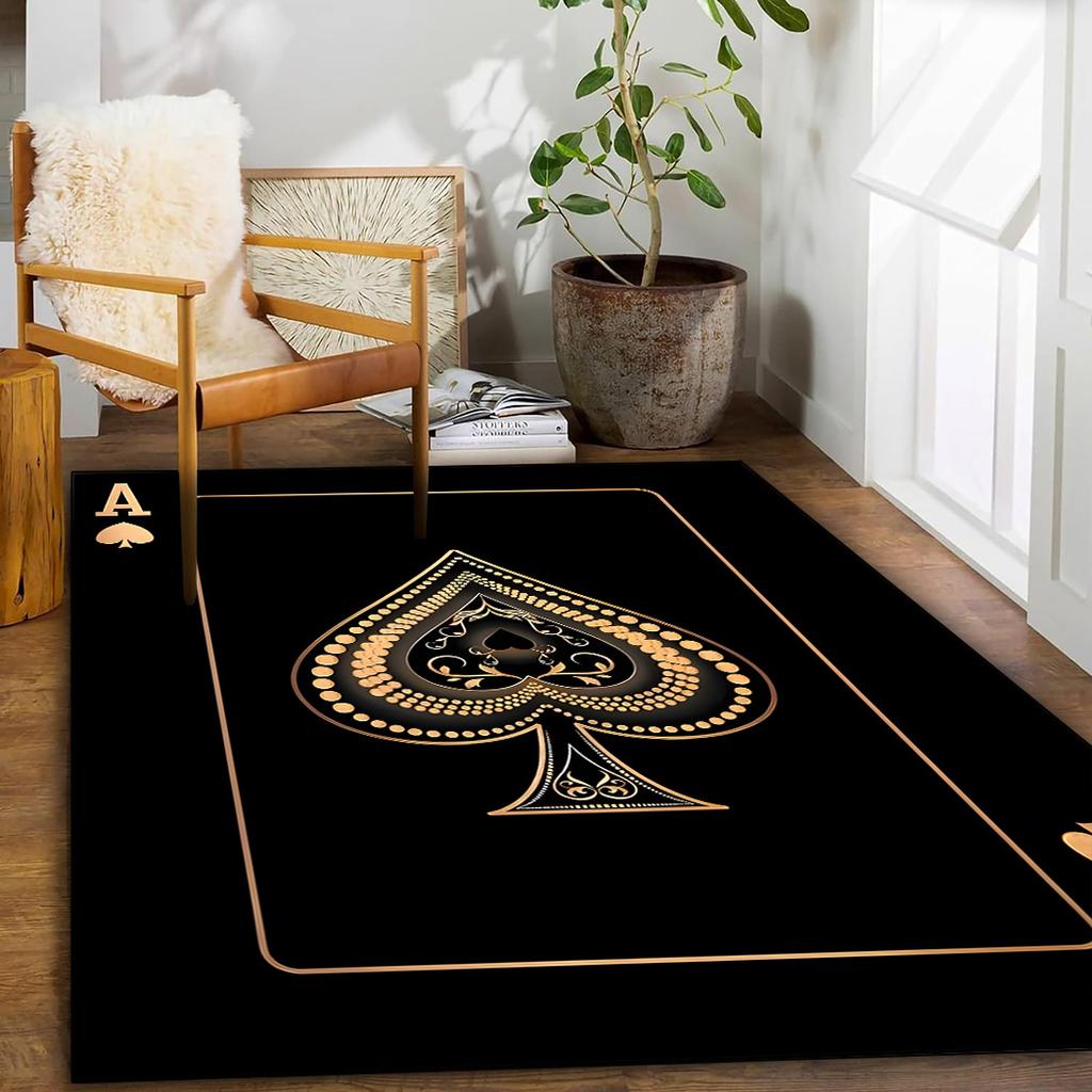Large Luxury Poker Mat Ace of Spades Design Non Slip Plush Bottom Black Golden Decor Living Room Game Room Office Parties