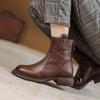 Soft Leather Shoes, Short Boots, Women's New Low-heeled Leather Boots, Retro Back Zipper Boots