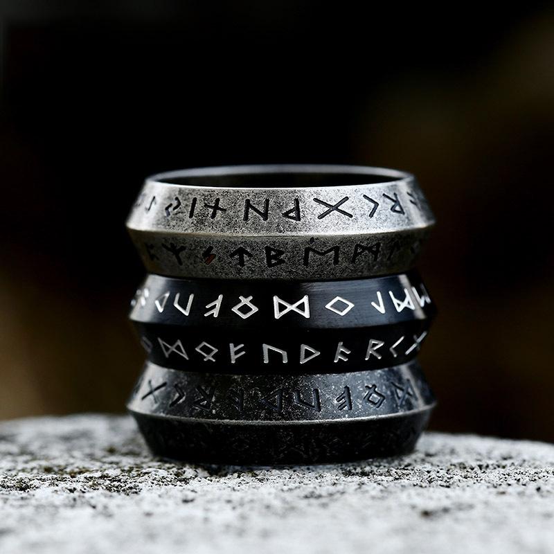 Bague Rune Amulette Viking Nordique Odin en Acier Inoxydable Vintage Pour Hommes Bagues Rétro avec Mots Cadeaux Saint-Valentin Alliance Bijoux