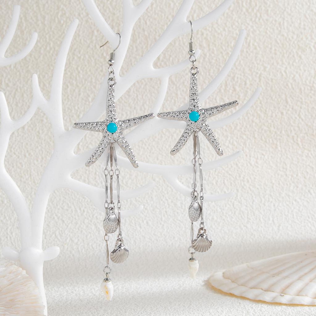 Boho Ozean Stil Quallen Seestern Jakobsmuschel Quaste Ohrringe Urlaub Silber Gold Farbe Imitationsperlen Kristall Lange Ohrringe Sommer Strand Schmuck Y2K