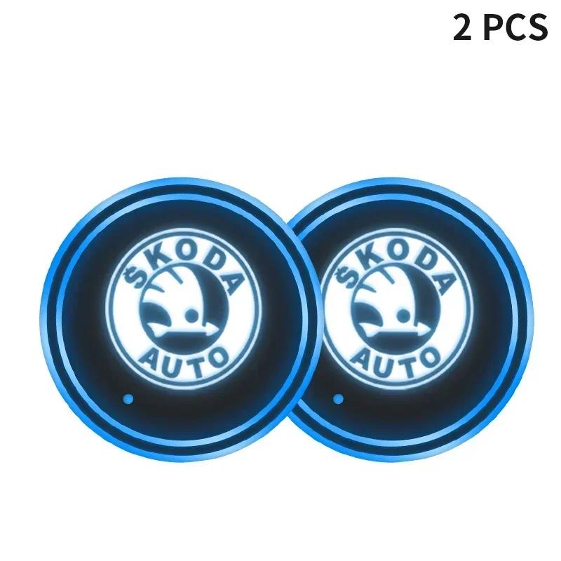MBLH7 Car Colorful Water Coaster Auto Luminous Cup Holder Anti-Slip Mat For Skoda Kamiq Rapid Fabia Octavia Yeti Superb Citigo RS