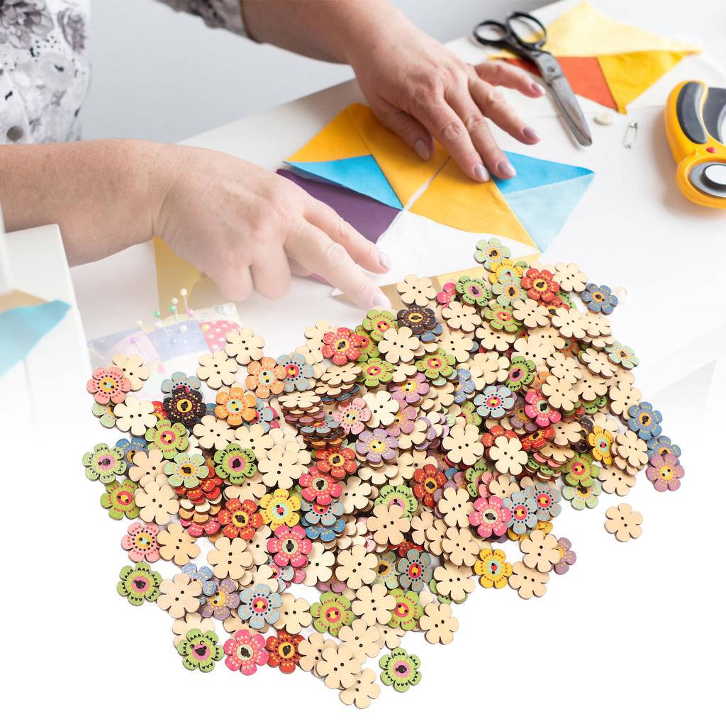 Flower Buttons Retro Rich   Vivid Colors   Wood Wide Application Craft Buttons for Clothing Bag