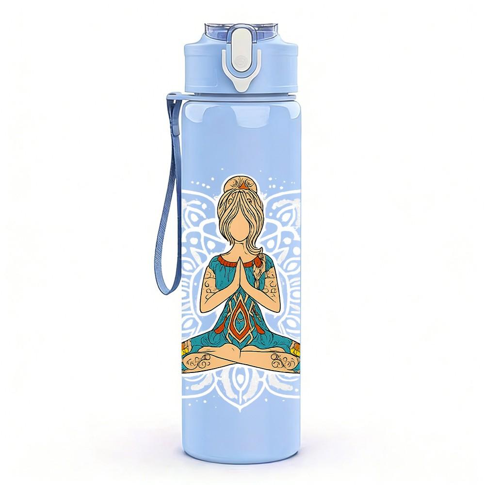 1PC Meditating Yoga Figure 750ml Color Plastic Sports Water Bottle Leakproof Flip Straw Lid Suitable for Sports Office Home Use
