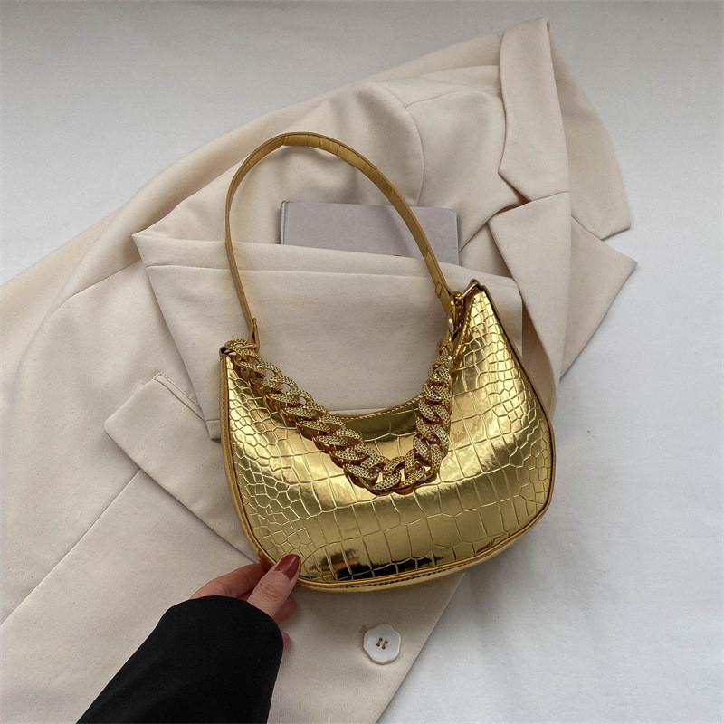 

Stylish Small Design Pu Crescent Bag For Women Trendy Simple Single Strap Shoulder Bag золотий