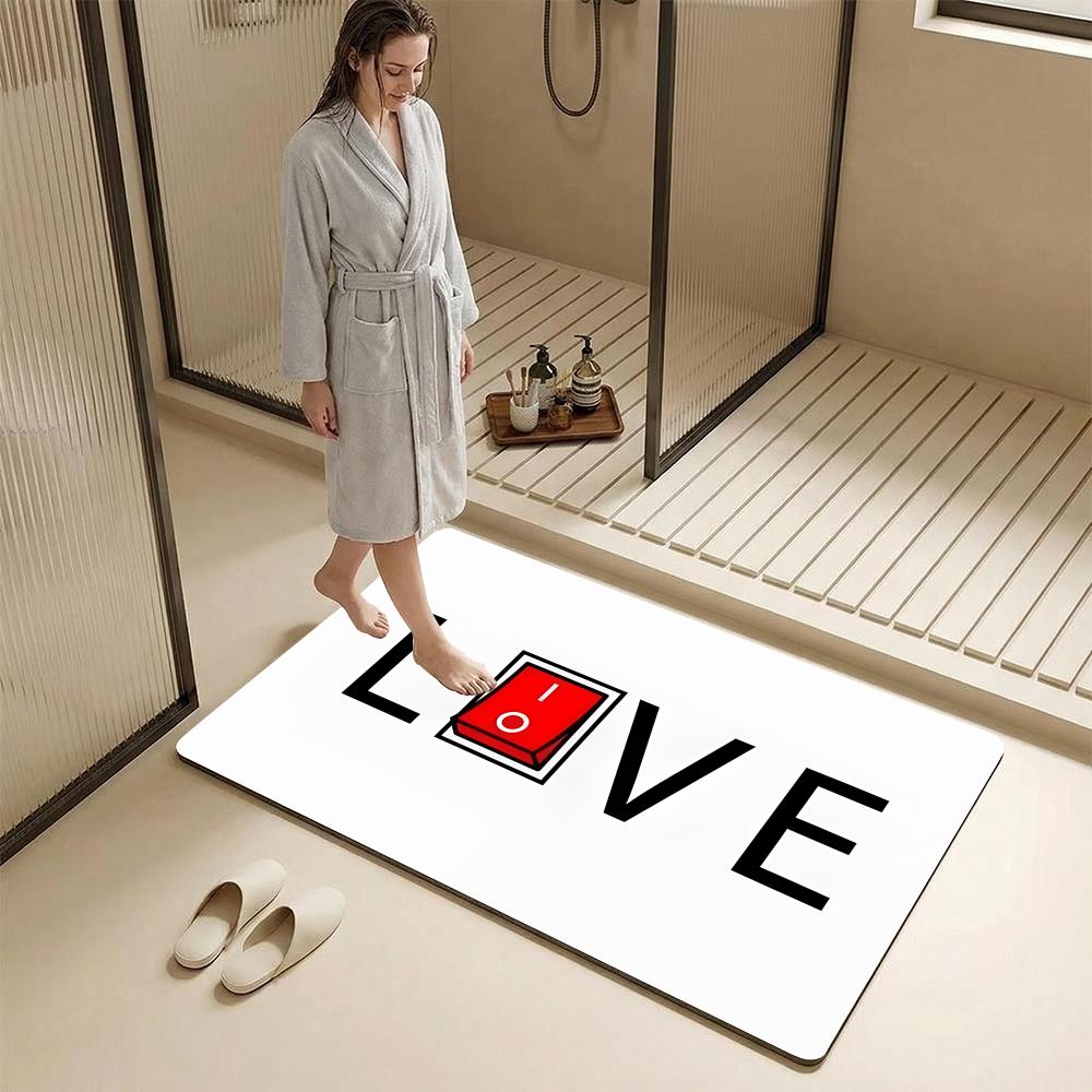 Abstract English Words Floor Mat Diatomite Bath Mat – Highly Absorbent, Non-Slip, Quick-Drying Bathroom Rug