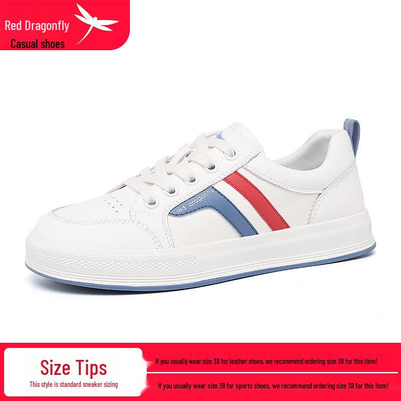 Red Dragonfly Women s Genuine Leather Versatile Soft Sole Sneakers - Spring Casual White Flats 35