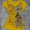 TrendHub Women Vintage Letter Printing Graphic Tees Summer Harajuku Grunge Yellow Tops Y2k Aesthetic Casual Bodycon Streetwear T Shirts