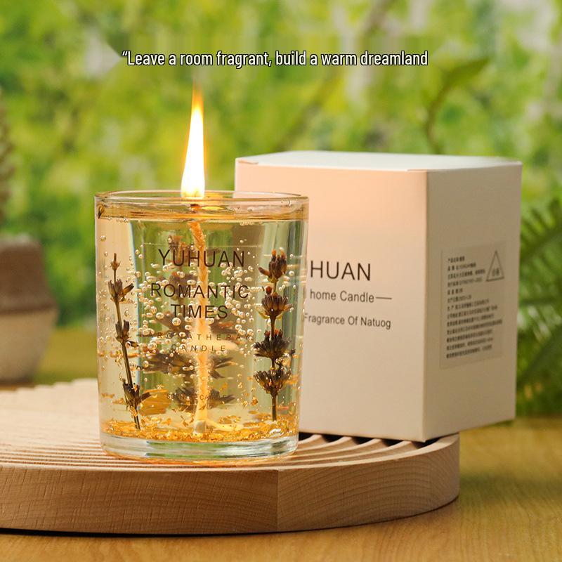 Real Flower Gold Foil Scented Soy Wax Candle - Aromatherapy Essential Oil in Glass with Floral Art Fragrance.