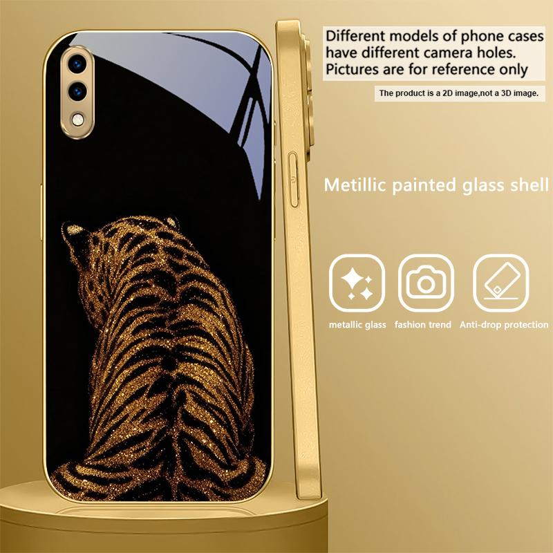 leopard background black For Samsung A 01 52S A04 A05S A10 A12 13 22 23 24 36 42 M02 Note 10 20Ultra 8 9 Golden glass phone case