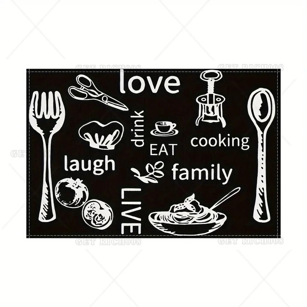 1PZ Sottopiatto in Lino con Motivo Coltello e Forchetta Bianco e Nero Antiscivolo Facile da Pulire Sottopiatto Decorativo